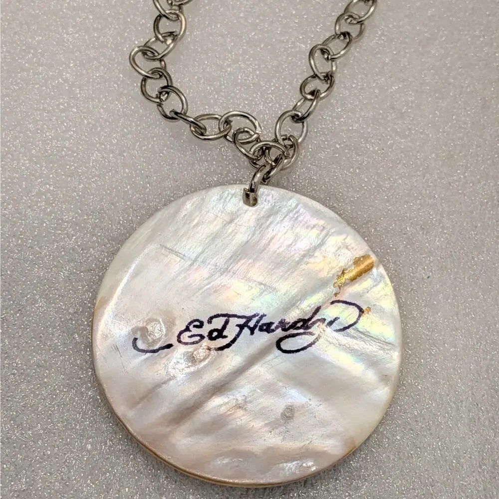 New ED HARDY Death or Glory Mother of Pearl Necklace and Earrings Set
